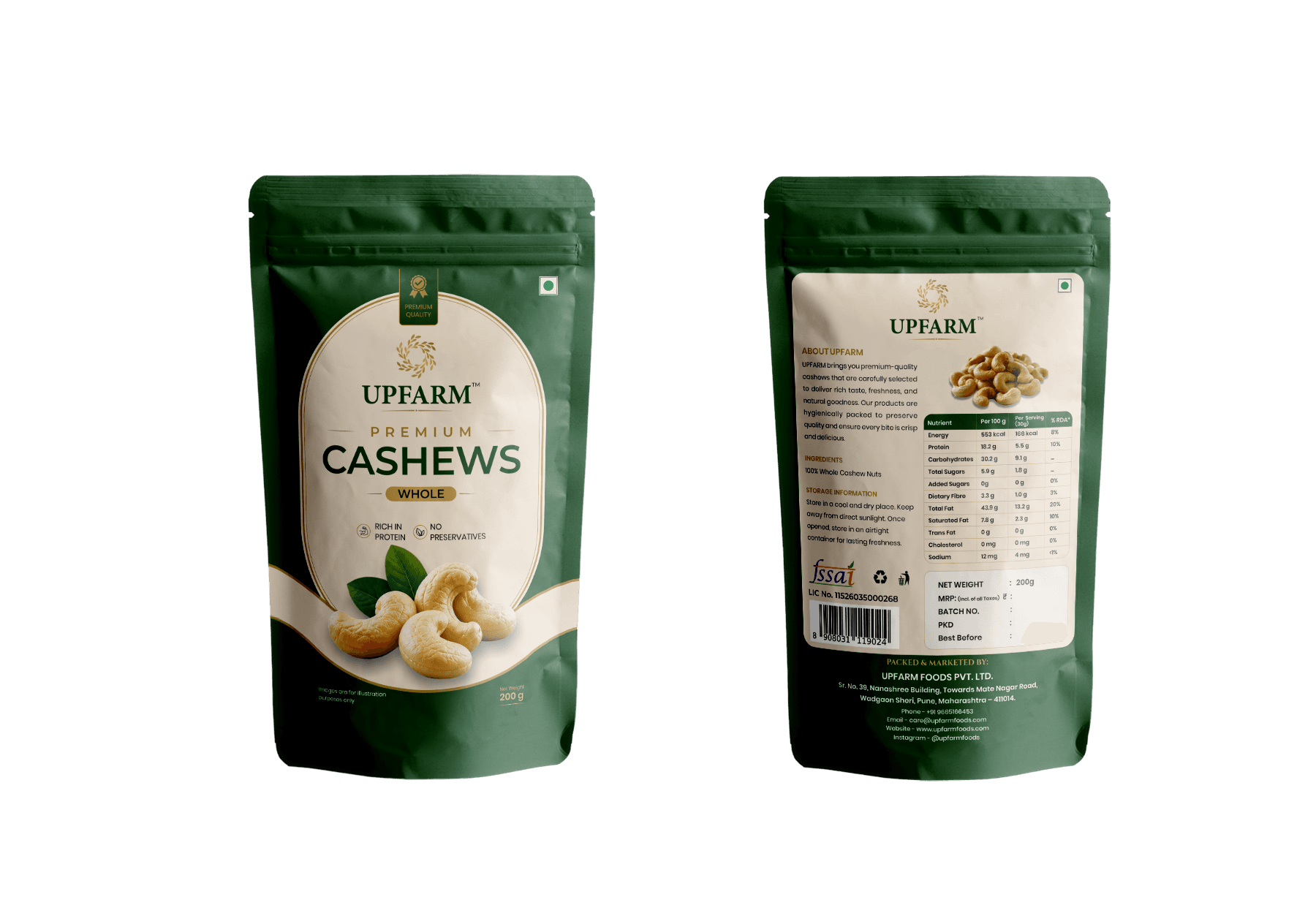 UPFARM Premium Cashews packaging
